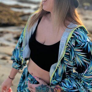 Palm Leaf Print Zip Jacket